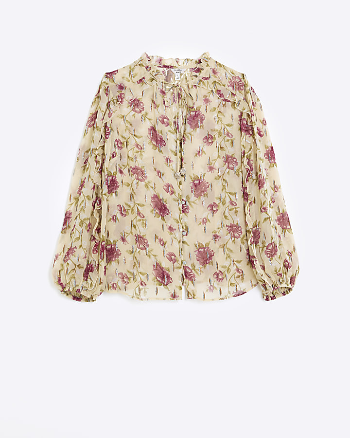Plus cream chiffon floral blouse | River Island