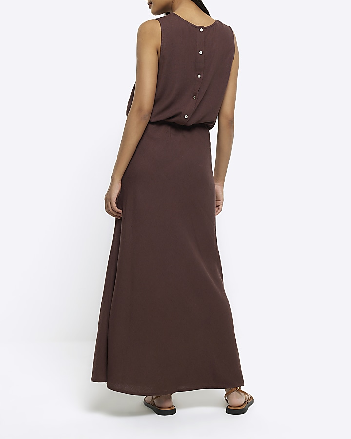 Brown maxi bias skirt with linen