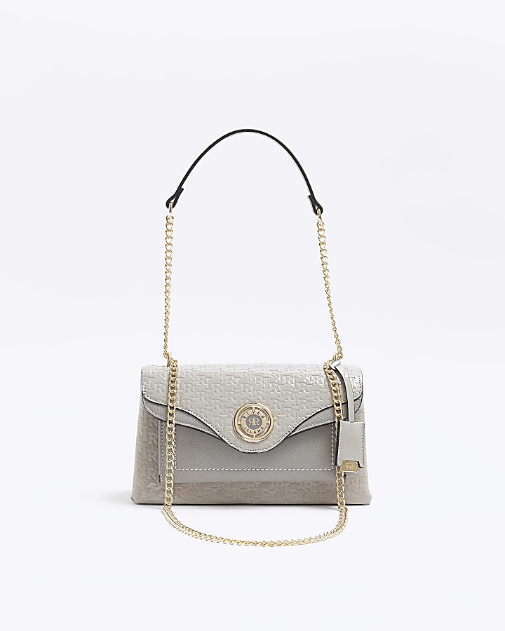 Grey RI embossed chain shoulder bag