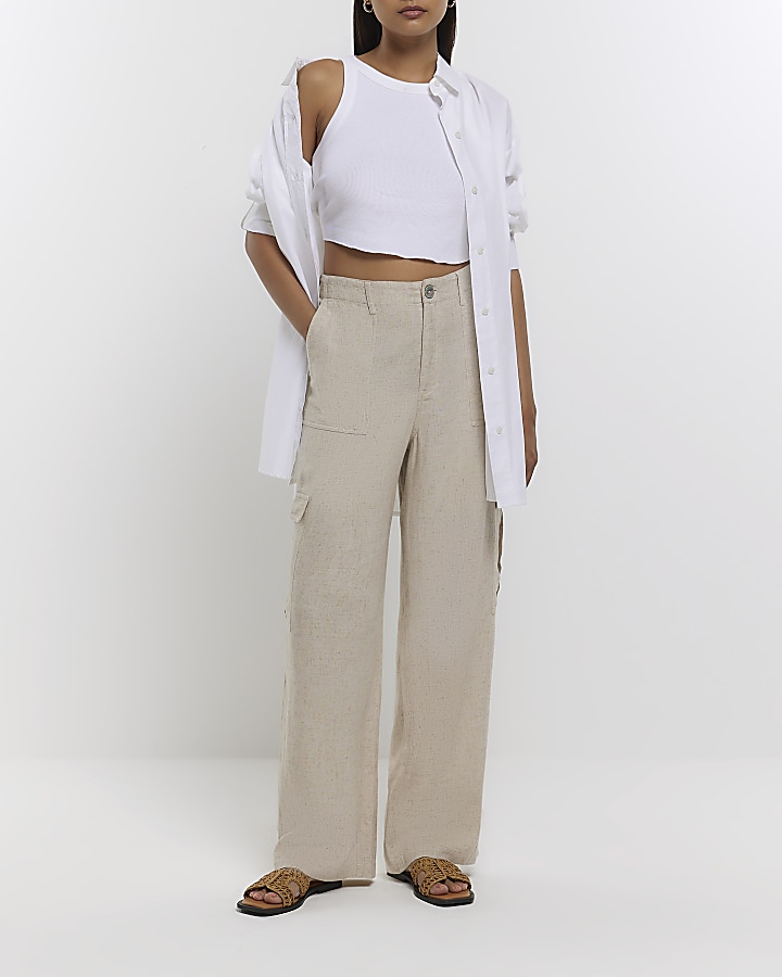 Stone utility trousers with linen