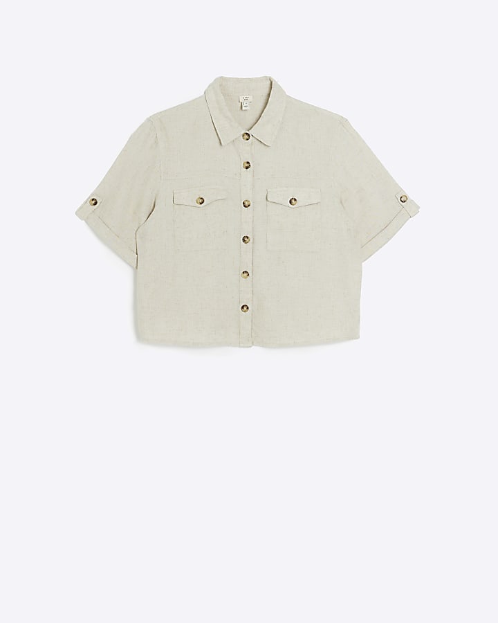 Stone utility cropped shirt with linen