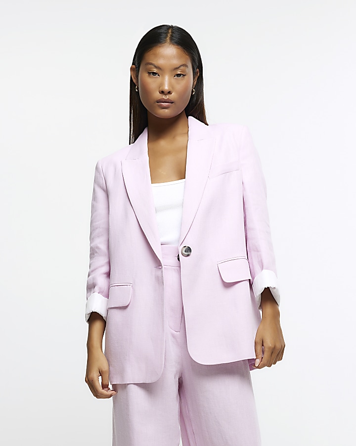 Petite purple linen blend blazer