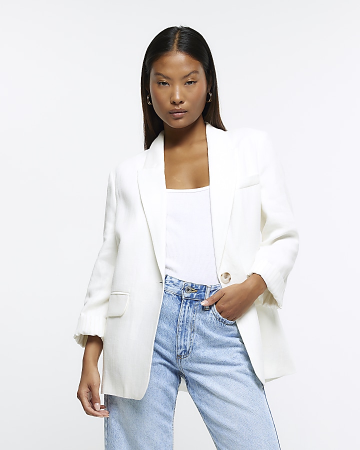 Petite white linen blazer store