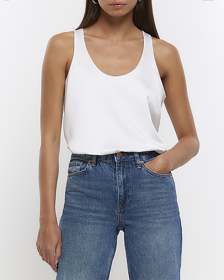 White Racer Scoop Neck Vest Top