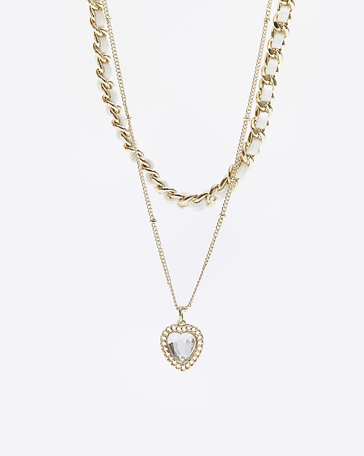 Gold heart chain layered necklace