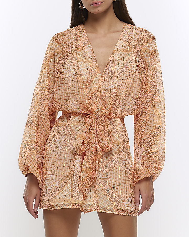 Orange playsuit store river island