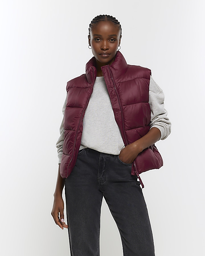 Red padded high neck gilet