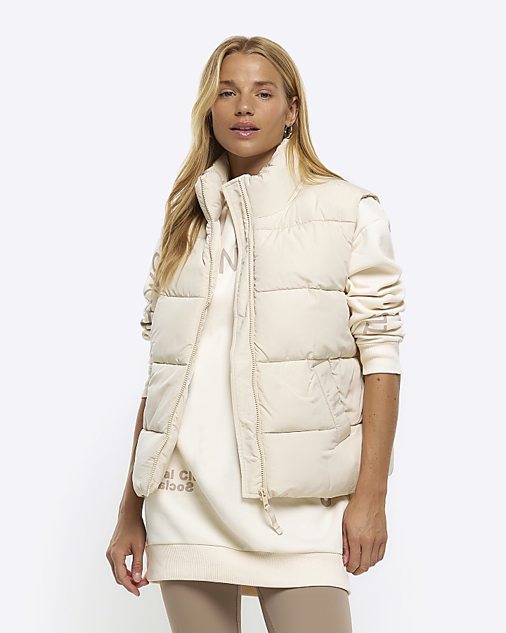 Cream padded high neck gilet River Island