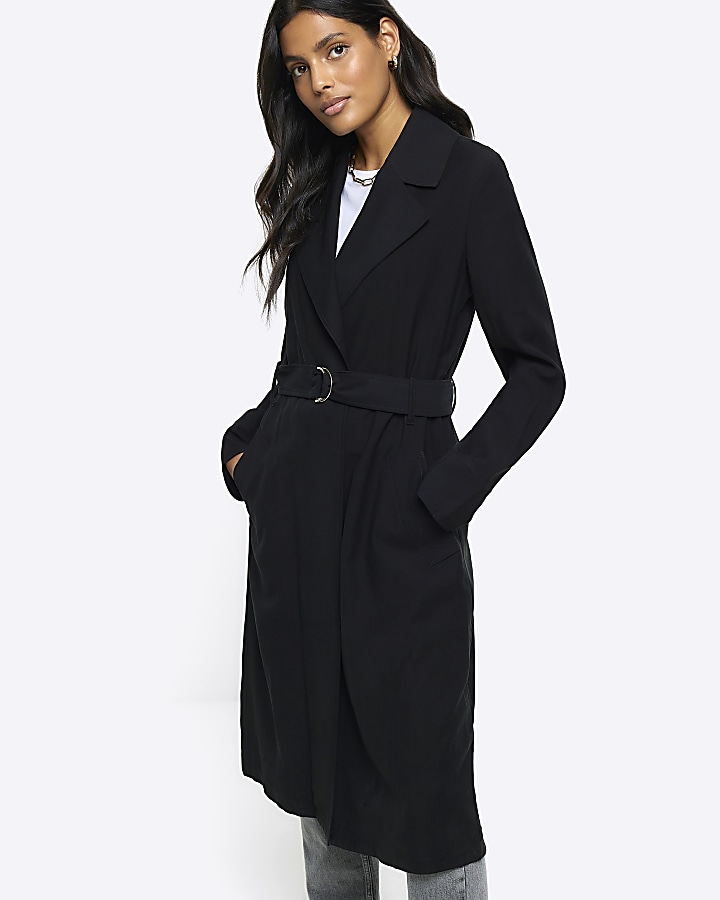 Black Belted Trench Coat | River Island