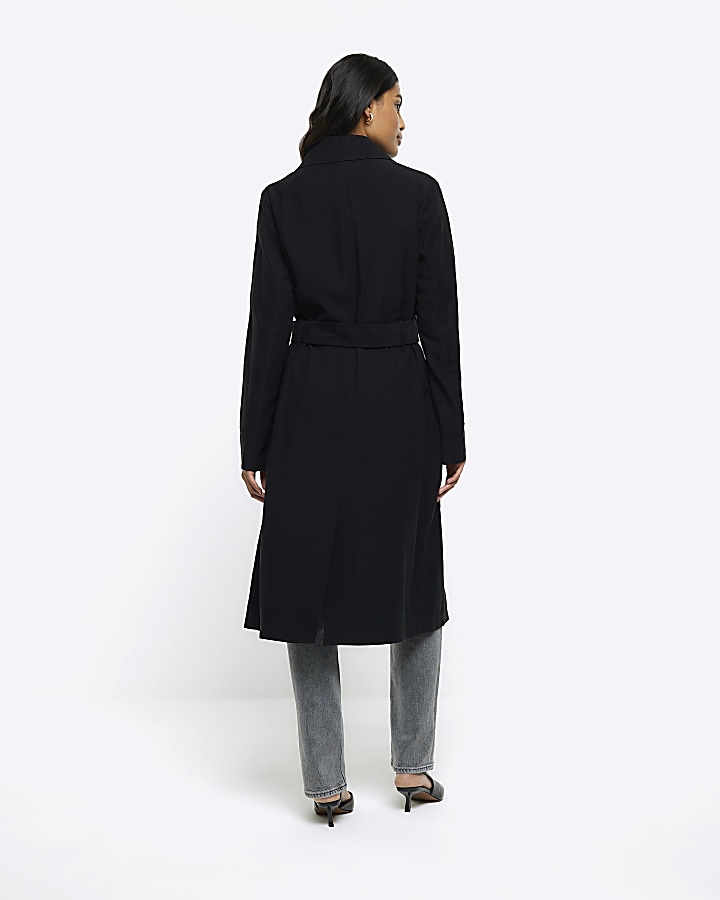 Black Belted Trench Coat River Island