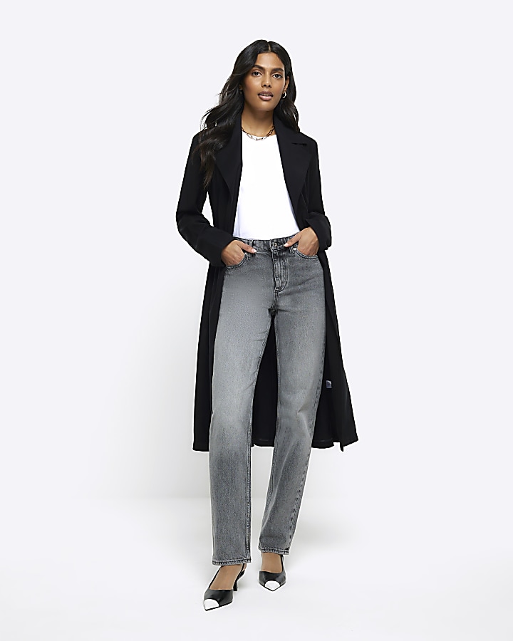 River island cheap black trench coat