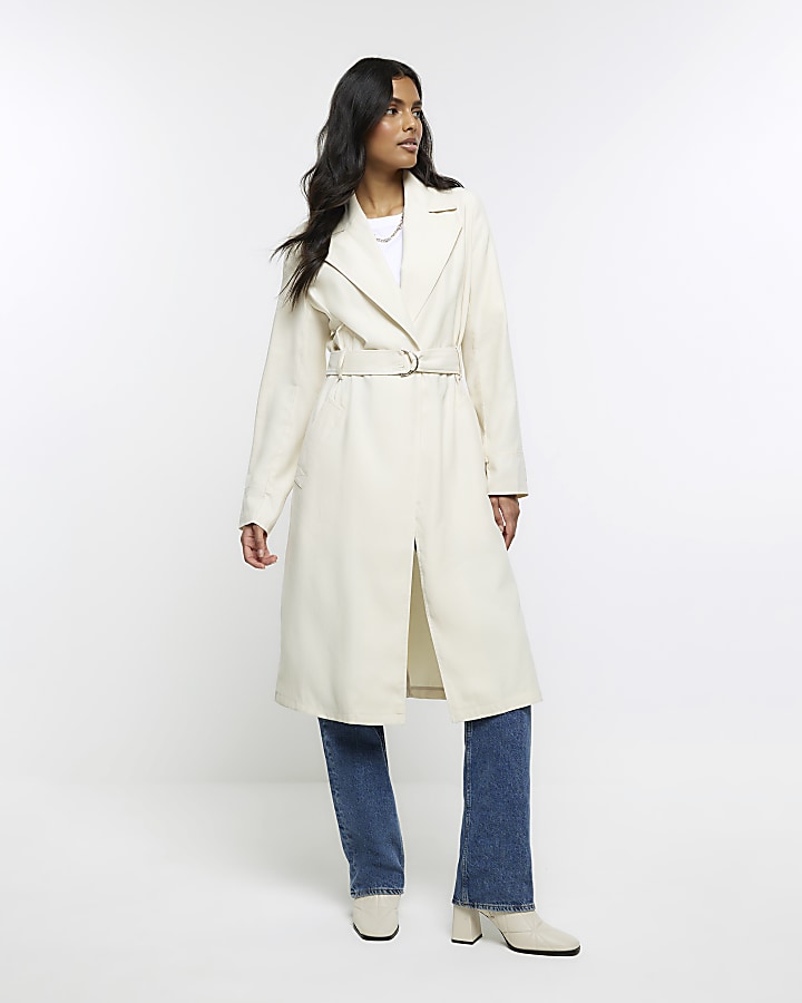 Cream belted trench coat River Island