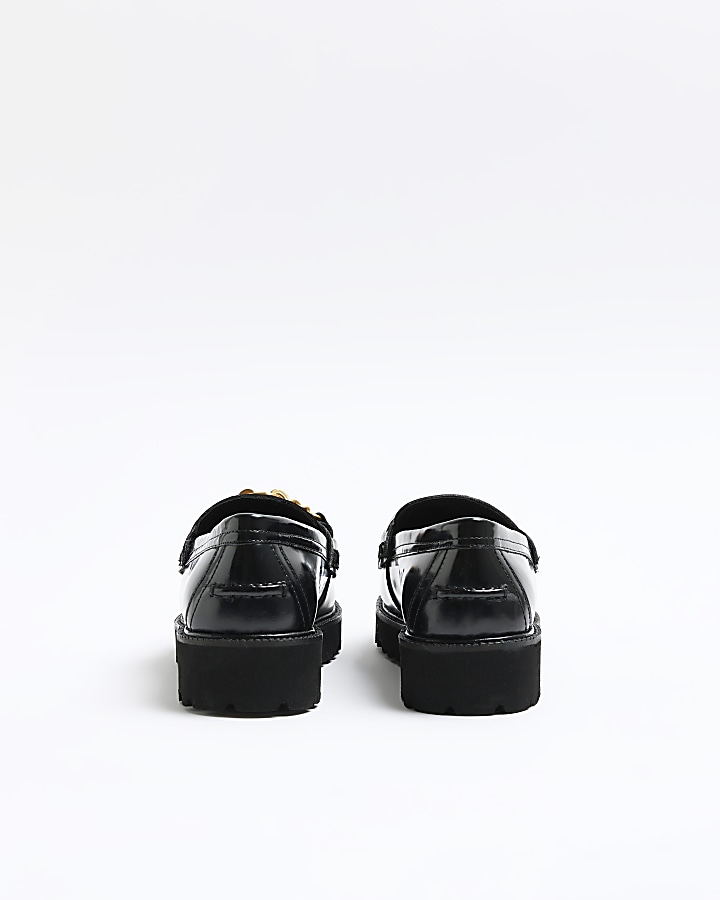 Black chain leather loafers