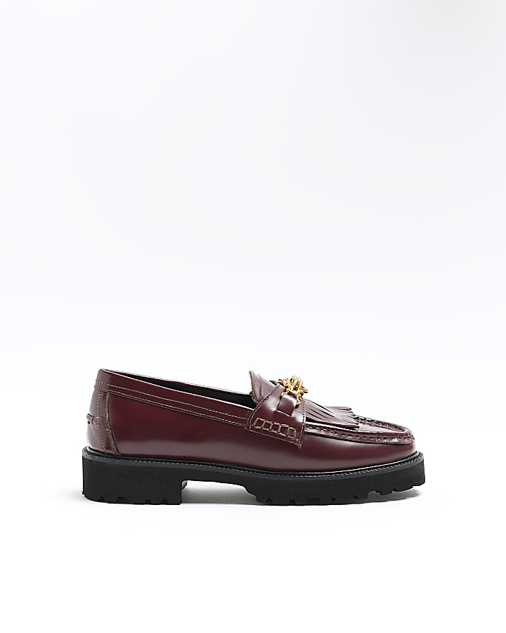 Red chain leather loafers