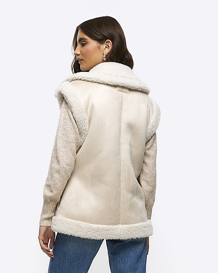 Cream suedette lining gilet River Island