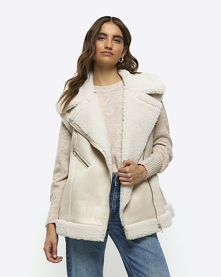 Cream suedette borg lining gilet