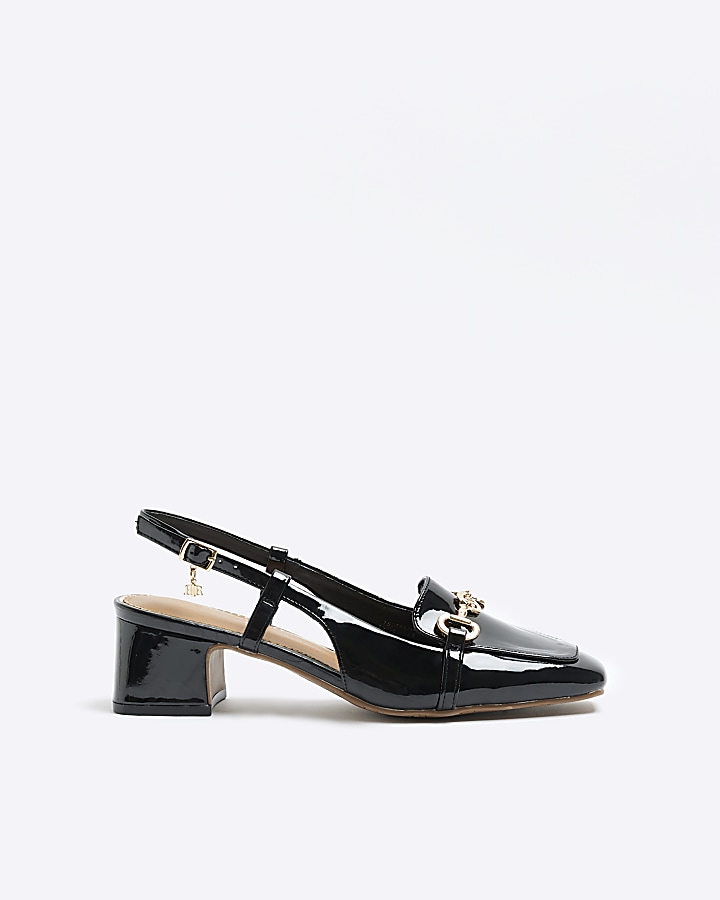 Black court shoes outlet block heel leather