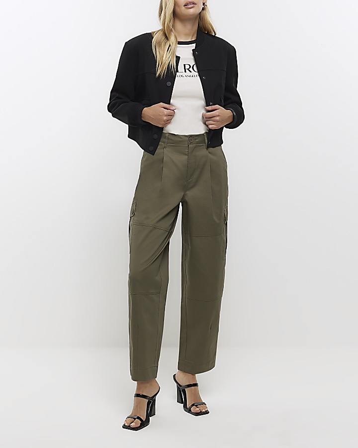 Khaki tapered leg cargo trousers