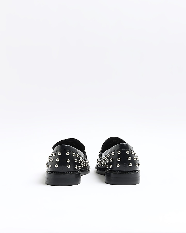 Black studded loafers | River Island