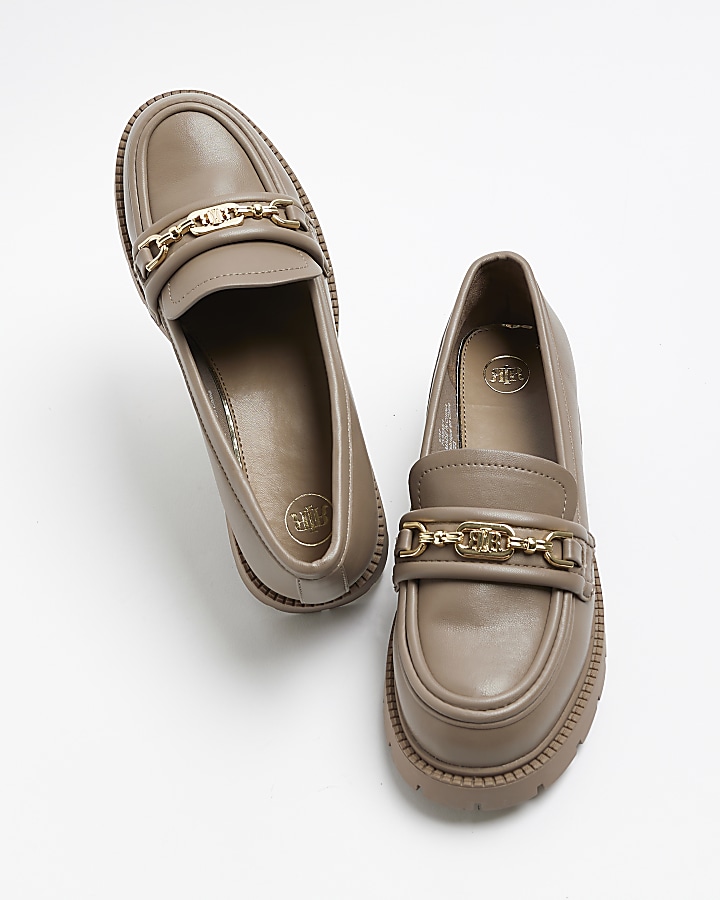 Beige chain detail chunky loafers