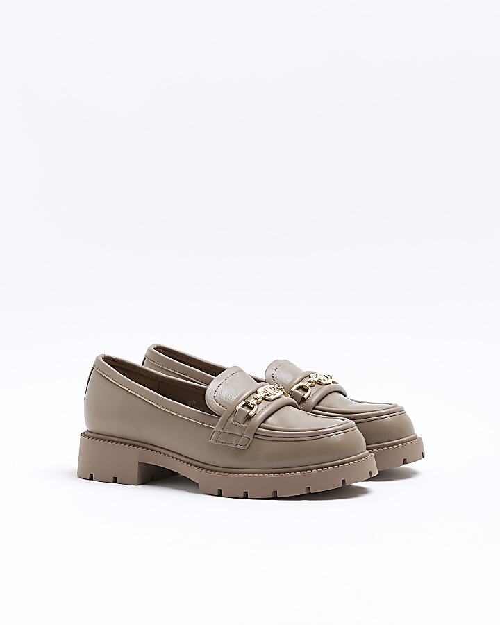 Beige chain detail chunky loafers