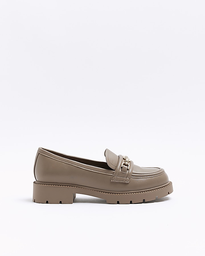 Beige chain detail chunky loafers