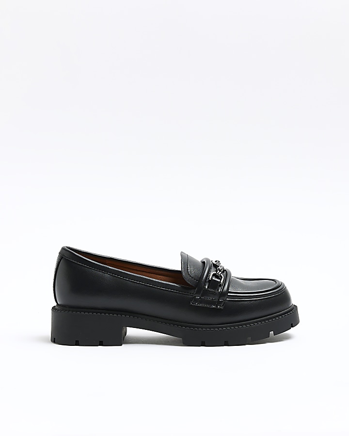 Black chain detail chunky loafers