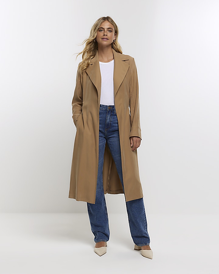 Beige belted trench coat | River Island