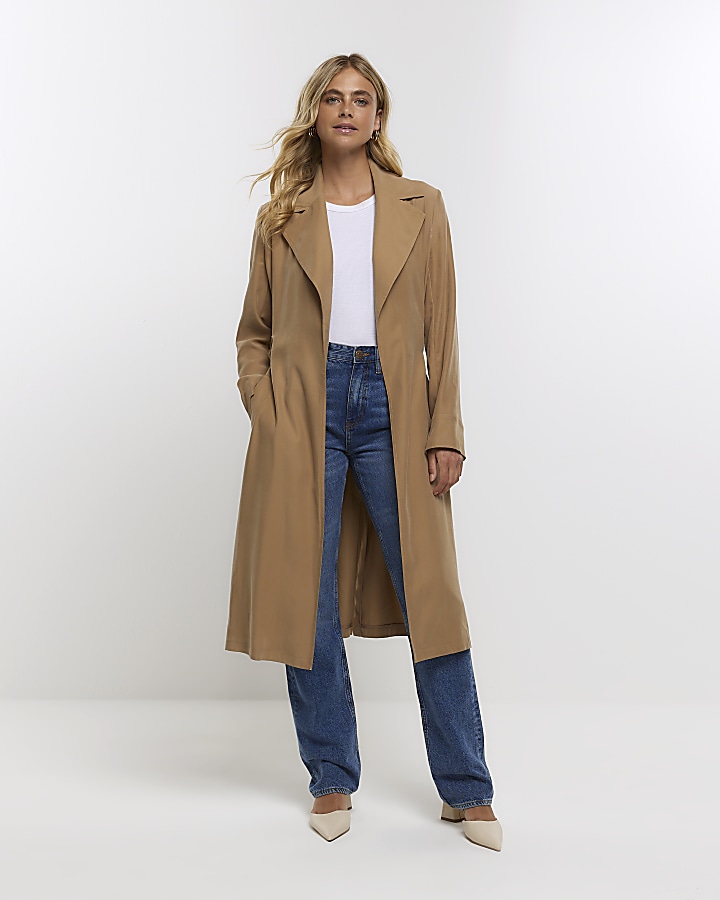 Beige belted trench coat