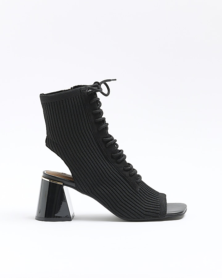 Black heeled 2024 boots open toe