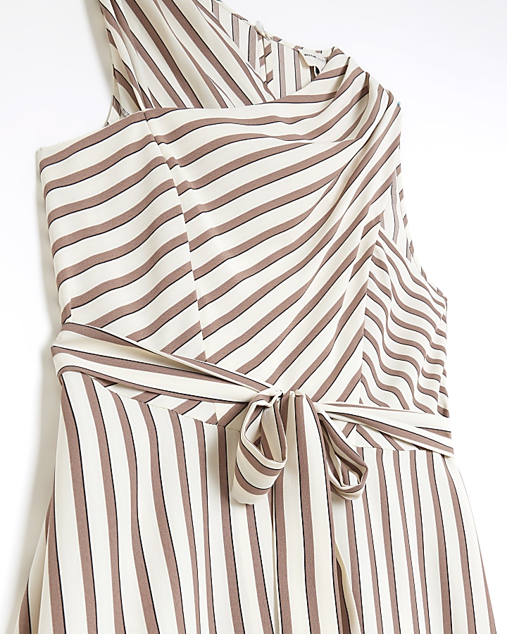 Brown stripe belted midi dress