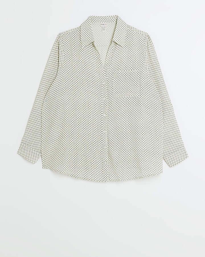 Plus cream geometric print shirt | River Island
