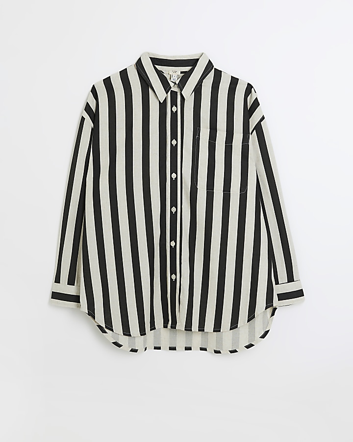 Black stripe shirt with linen blend | River Island