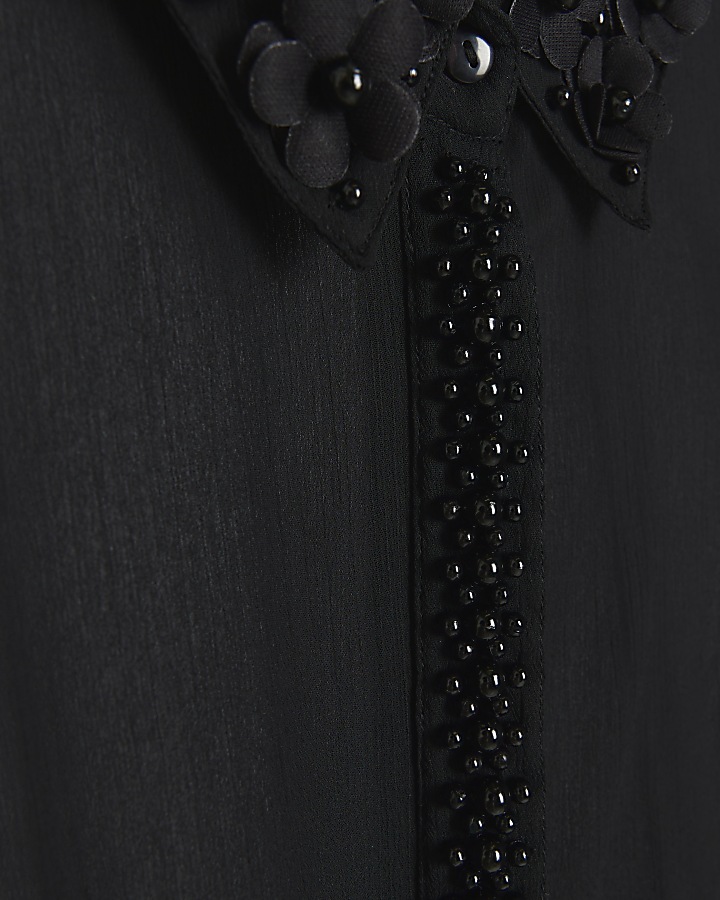 Petite black chiffon embellished shirt