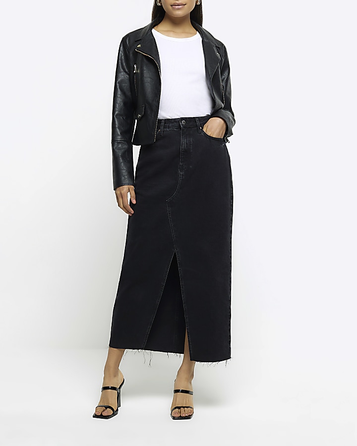 River island black cheap denim skirt