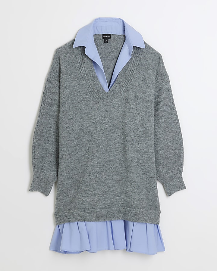 Grey knitted hybrid jumper mini dress