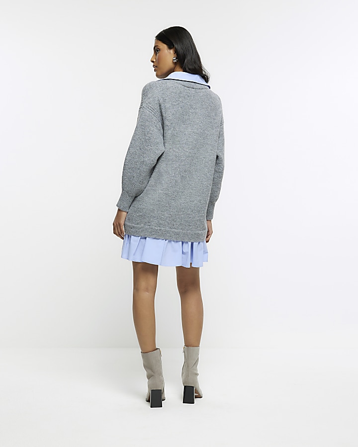 Grey knitted hybrid jumper mini dress