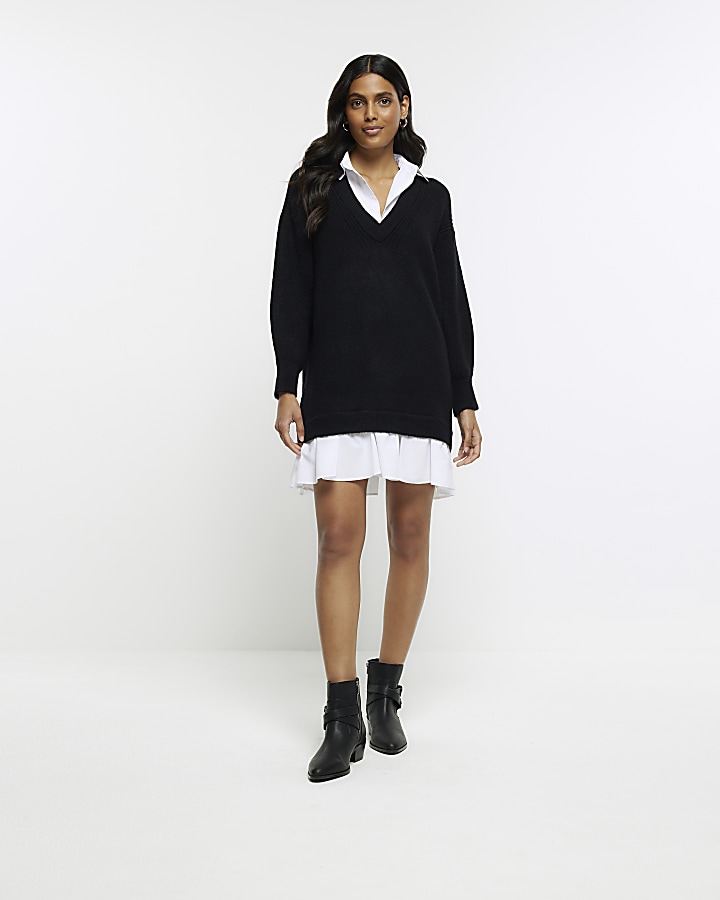 Black shirt hybrid jumper dress | River Island