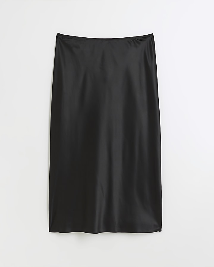 Plus black satin midi skirt