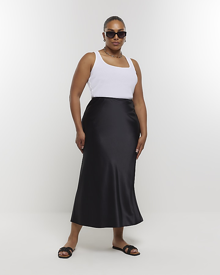 Black satin clearance skirt plus size