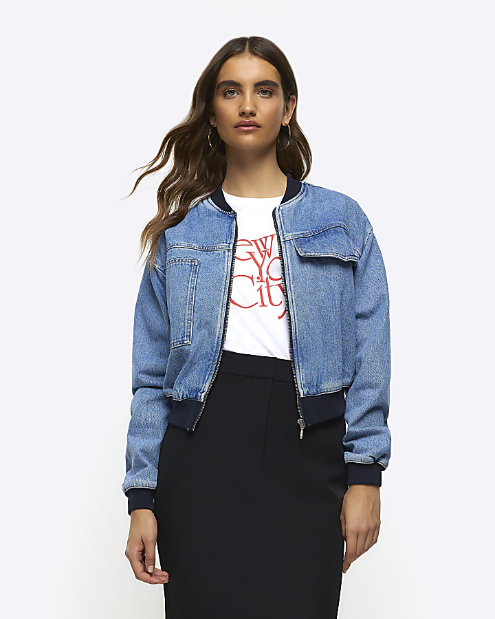 Cropped denim shop jacket river island