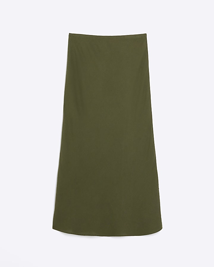 Khaki midi skirt with linen