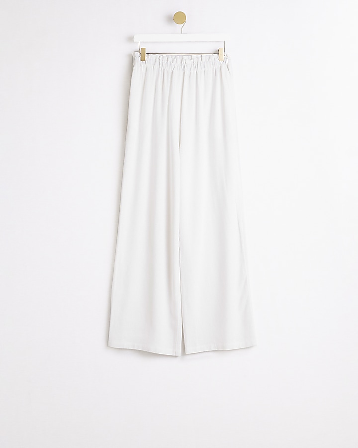 White wide leg trousers with linen