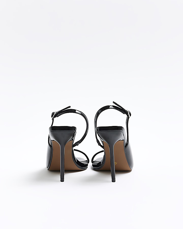 Black asymmetric heeled sandals