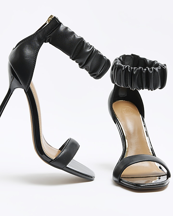Black ruched strap heeled sandals