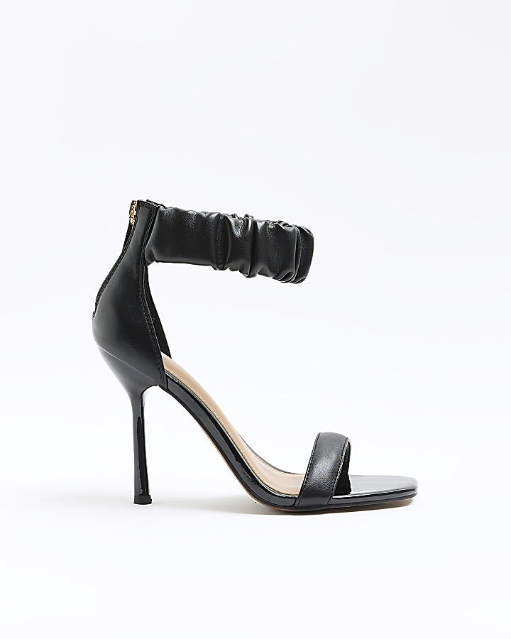 Black ruched strap heeled sandals