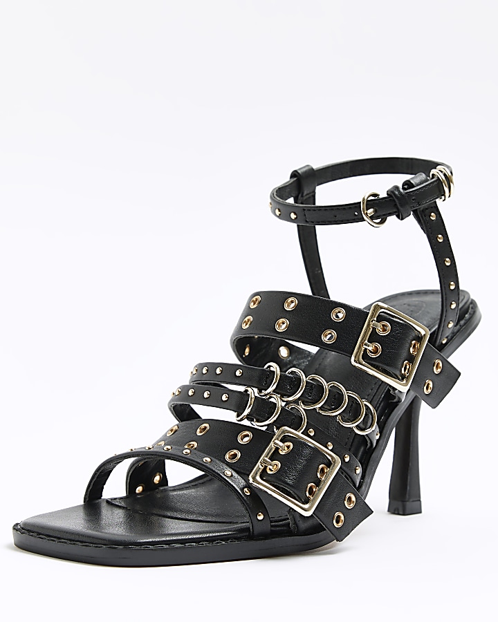 Black buckle heeled sandals River Island