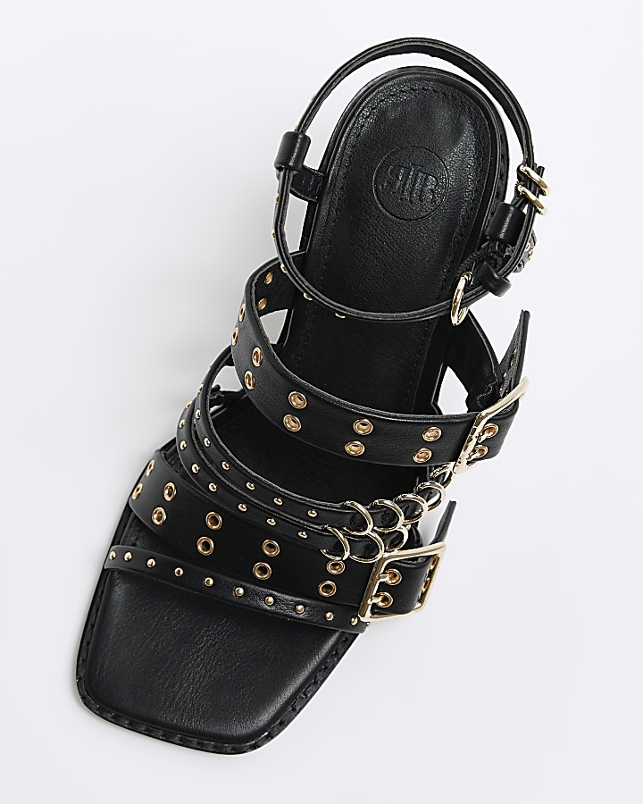 Black buckle heeled sandals River Island