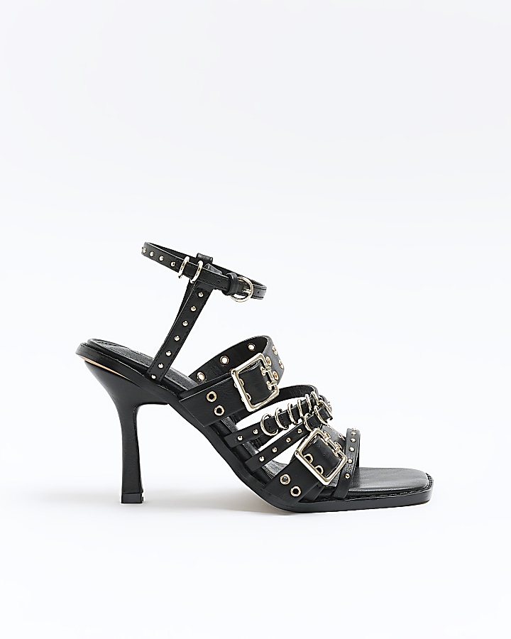 Black buckle heeled sandals