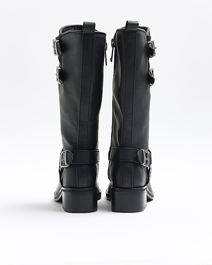 Black high leg biker boots